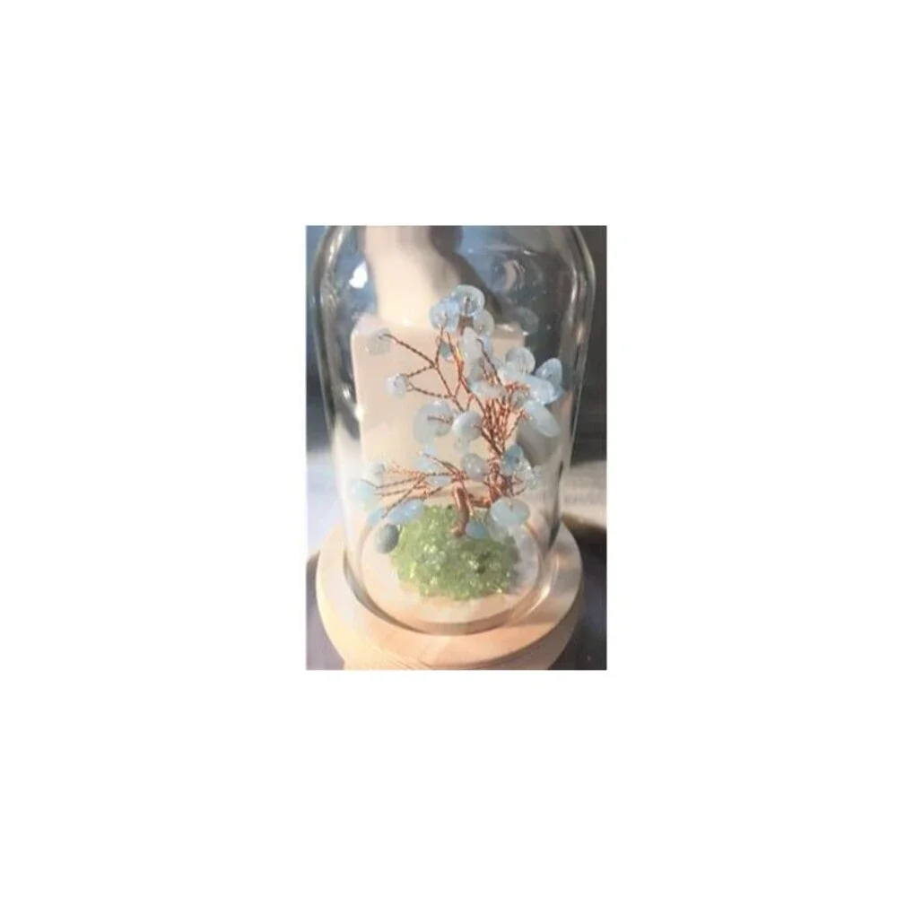 Gemstone Tree in Dome - Your Choice Aquamarine or Rose Quartz